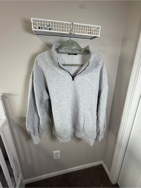 Women's Light Gray Half-Zip Pullover Sweatshirt